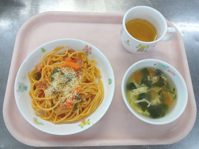 こども園の給食「<span>イタリアンスパゲティ　卵スープ</span>」
