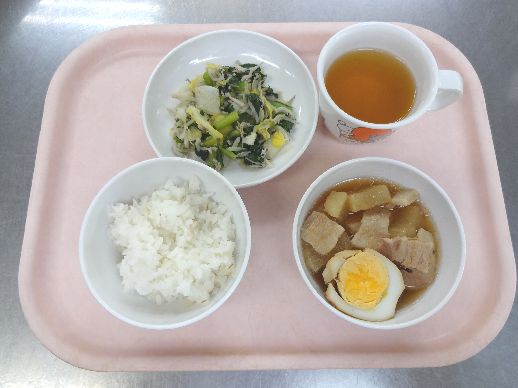 こども園の給食「<span>ごはん 豚肉と大根の旨煮 お浸し 7日 七草がゆ 21日 鶏ぞうすい</span>」
